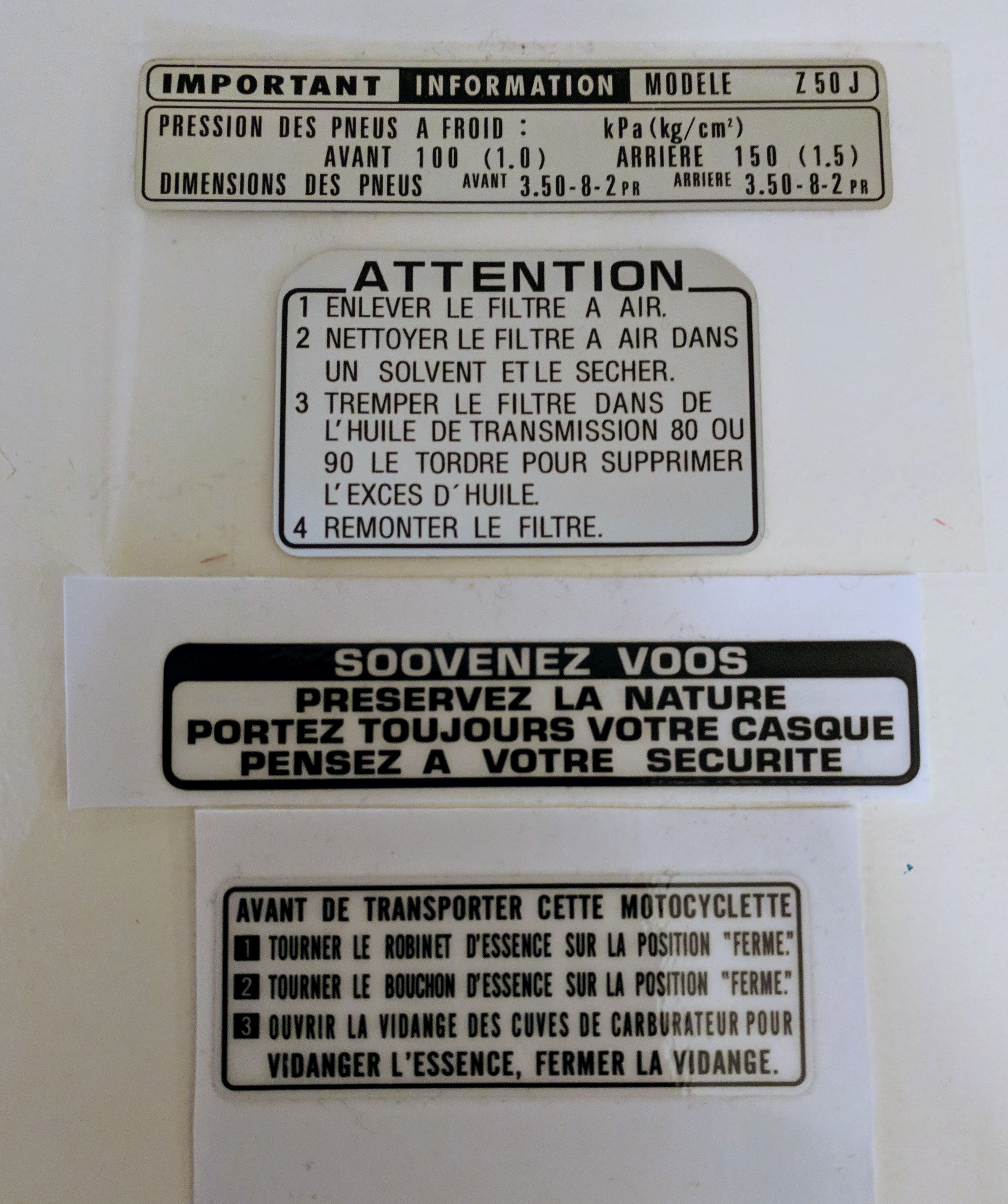 Varningsdekaler Z50J1 1976 France