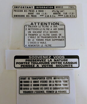 Warning decals Z50J1 1976 France