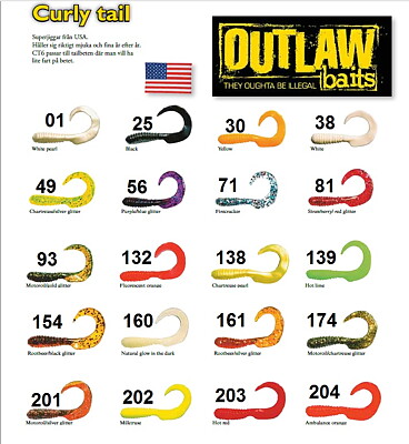 Outlaw curly tail 7cm 100-pack 59:-!!!