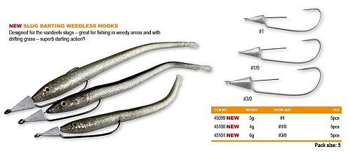 Slug darting weedless hooks 3-6g