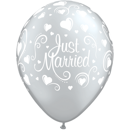 Silver Just Married ballong m hjärtan 6 st