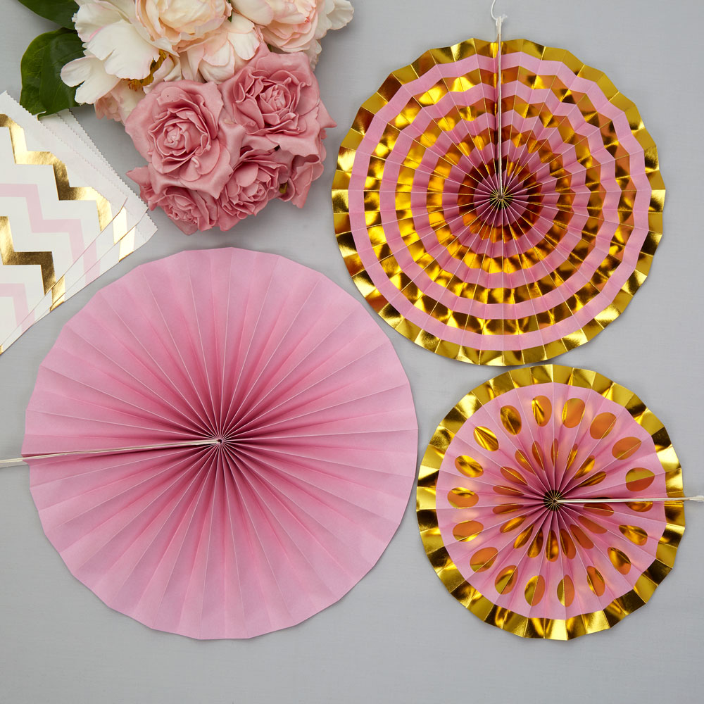 3 Rosetter för dekoration rosa /guld