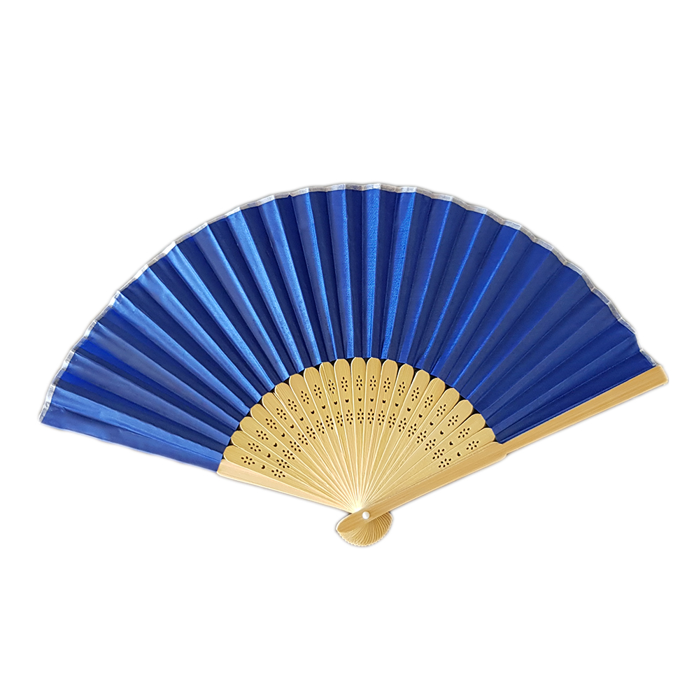 Solfjäder Mörkt Blå siden på bambu