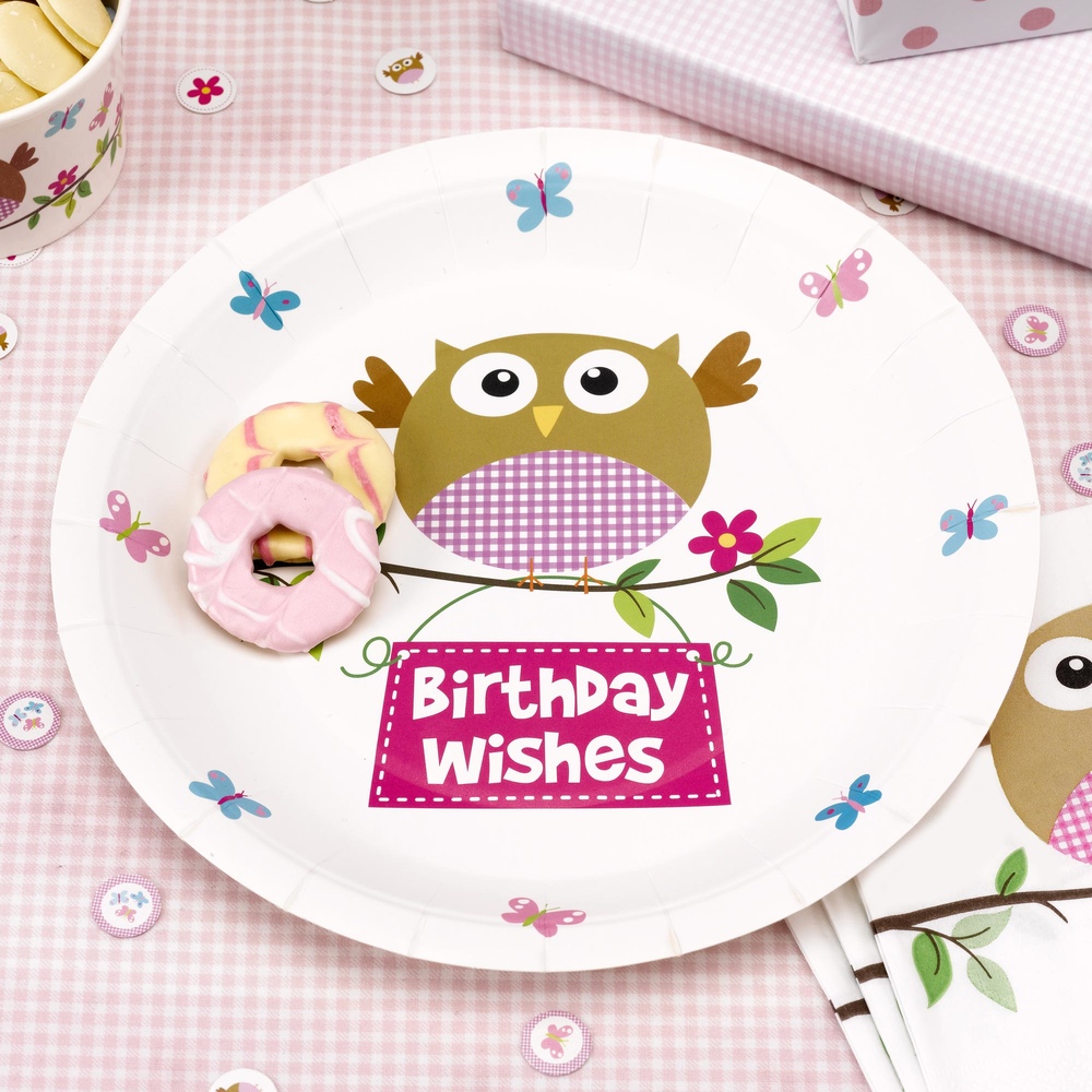 Little Owls Rosa Papperstallrik 8 st