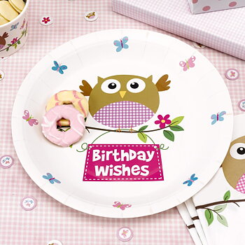 Little Owls Rosa Papperstallrik 8 st