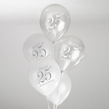 Ballong Happy 25th Anniversary 8 st Silver/Vit