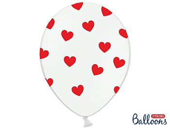 Vit ballong med röda hjärtan 5 st