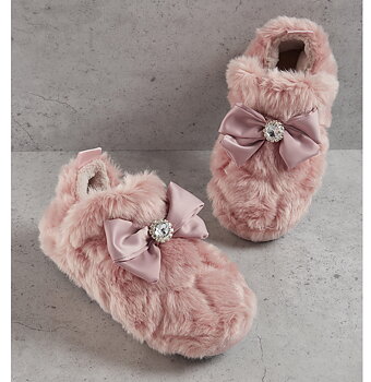 Tofflor Vanna- Rosa med fuskpäls och strass. Stl 39-40