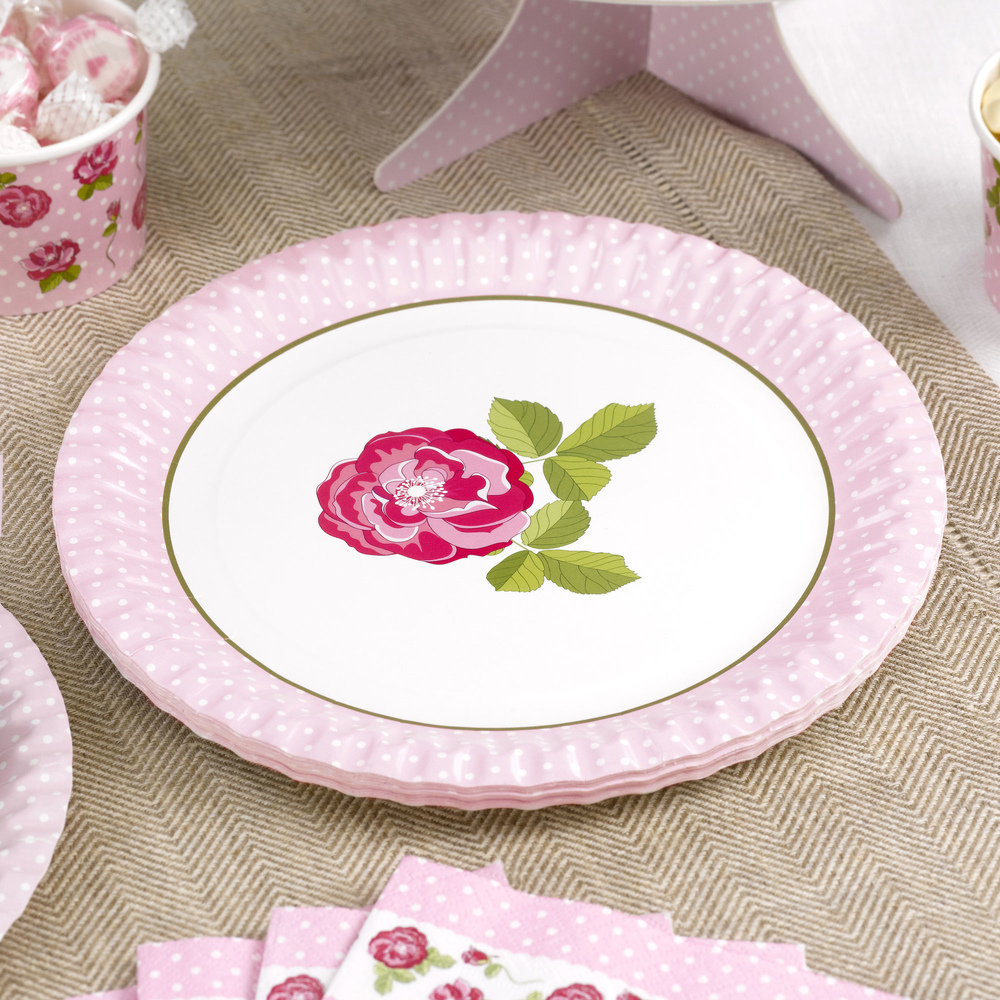 Vintage Rose Papperstallrik 8 st 