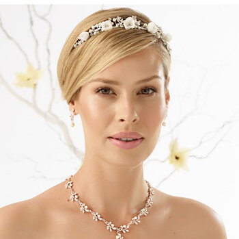 Diadem Boho silver strass pärlor blommor