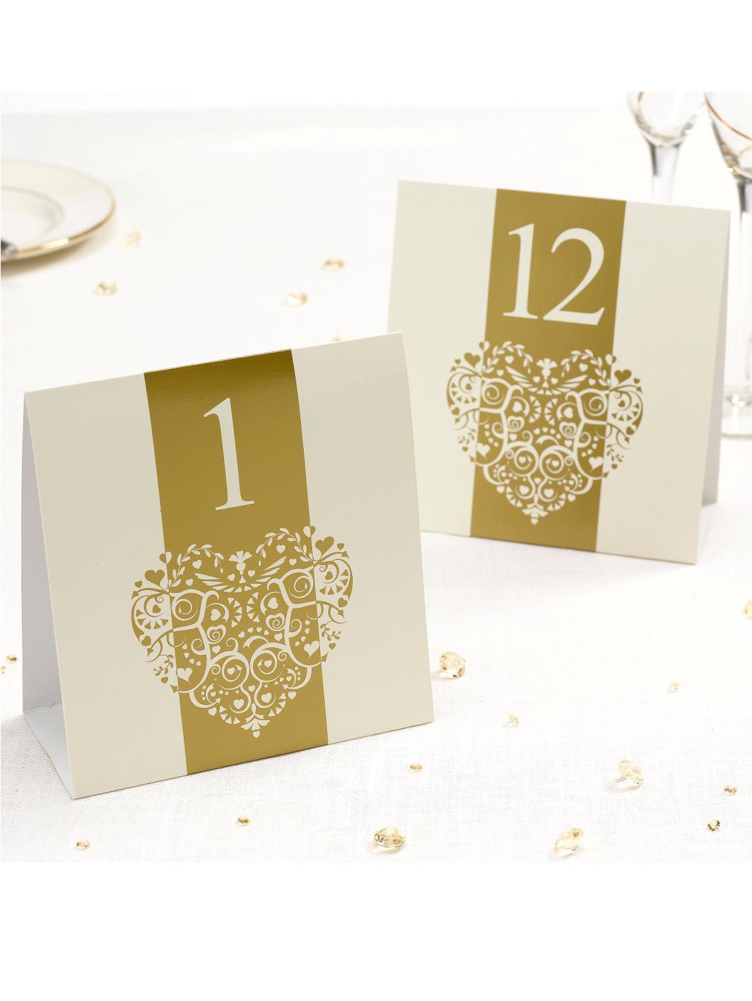 Bordsnummer Vintage Romance Guld 1-12