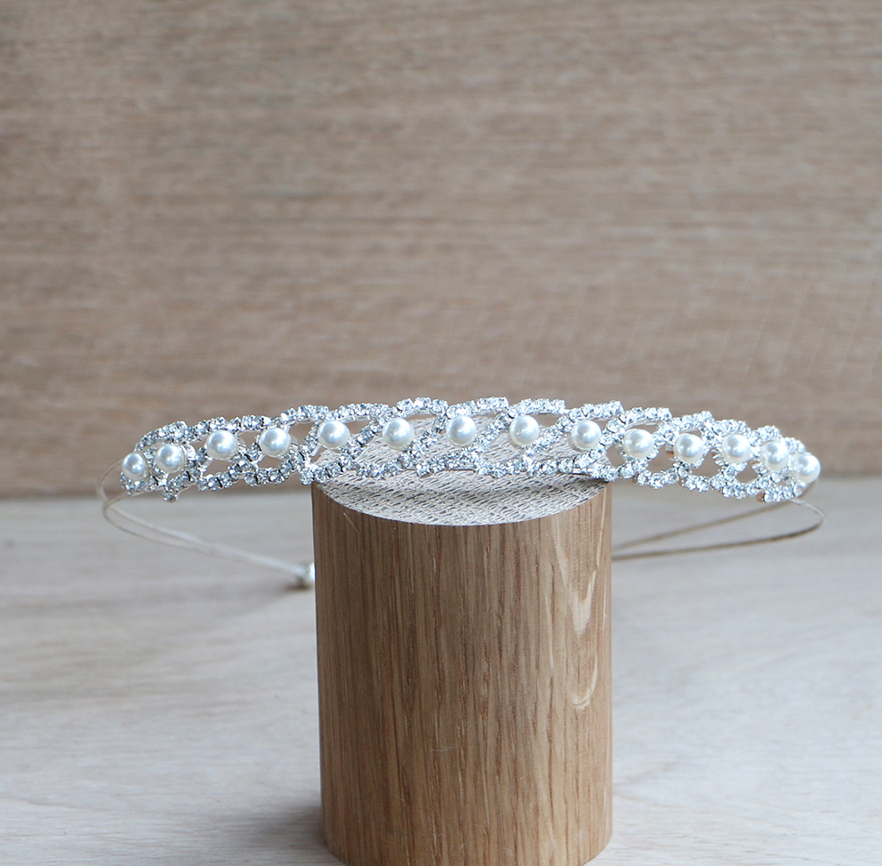 Diadem Marianne silver pärlor strass