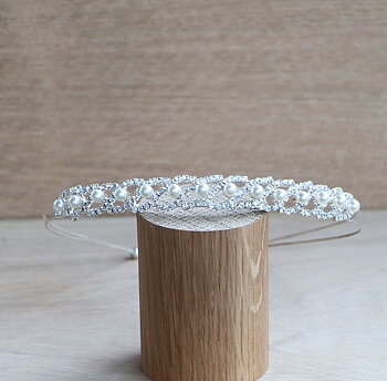 Diadem Marianne silver pärlor strass
