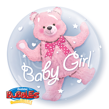 Ballongbubbla  Baby Girl teddybjörn 60 cm