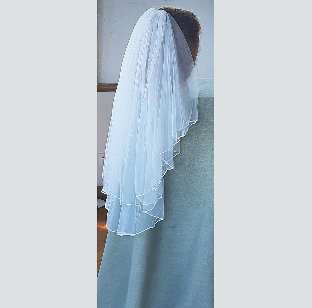 Brudslöja dubbel 70 cm med sydd kant - 2
