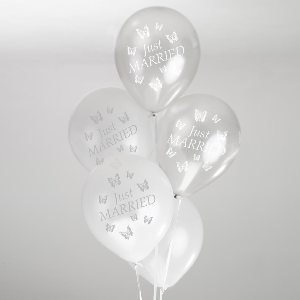 Heliumfylld Ballong Just Married Silver 5 st - Butterfly