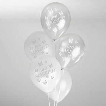 Heliumfylld Ballong Just Married Silver 5 st - Butterfly