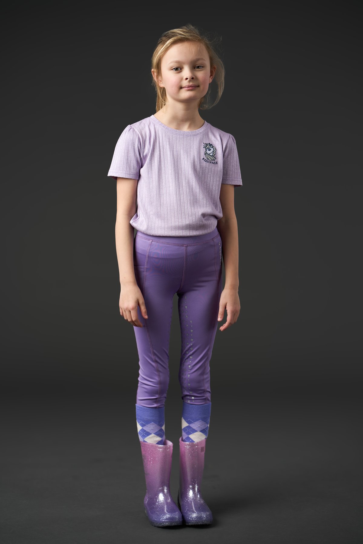 Equipage Molly Glitter Full Grip riding tights for kids Junior - Aster Purple - 3