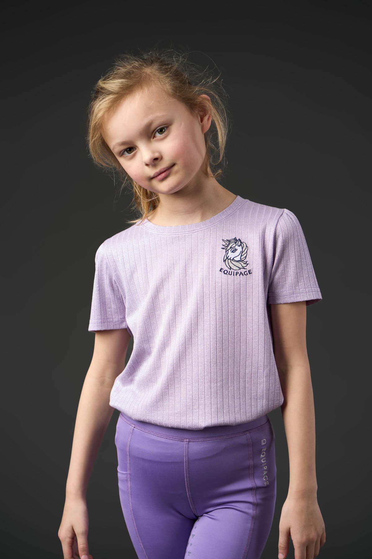 Equipage Alexi lyhythihainen ratsastus-T-paita lapsille Junior - Lavender - 3