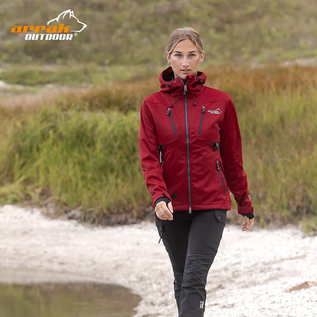 Arrak Outdoor Softshell-jakke Akka dame - DK rød