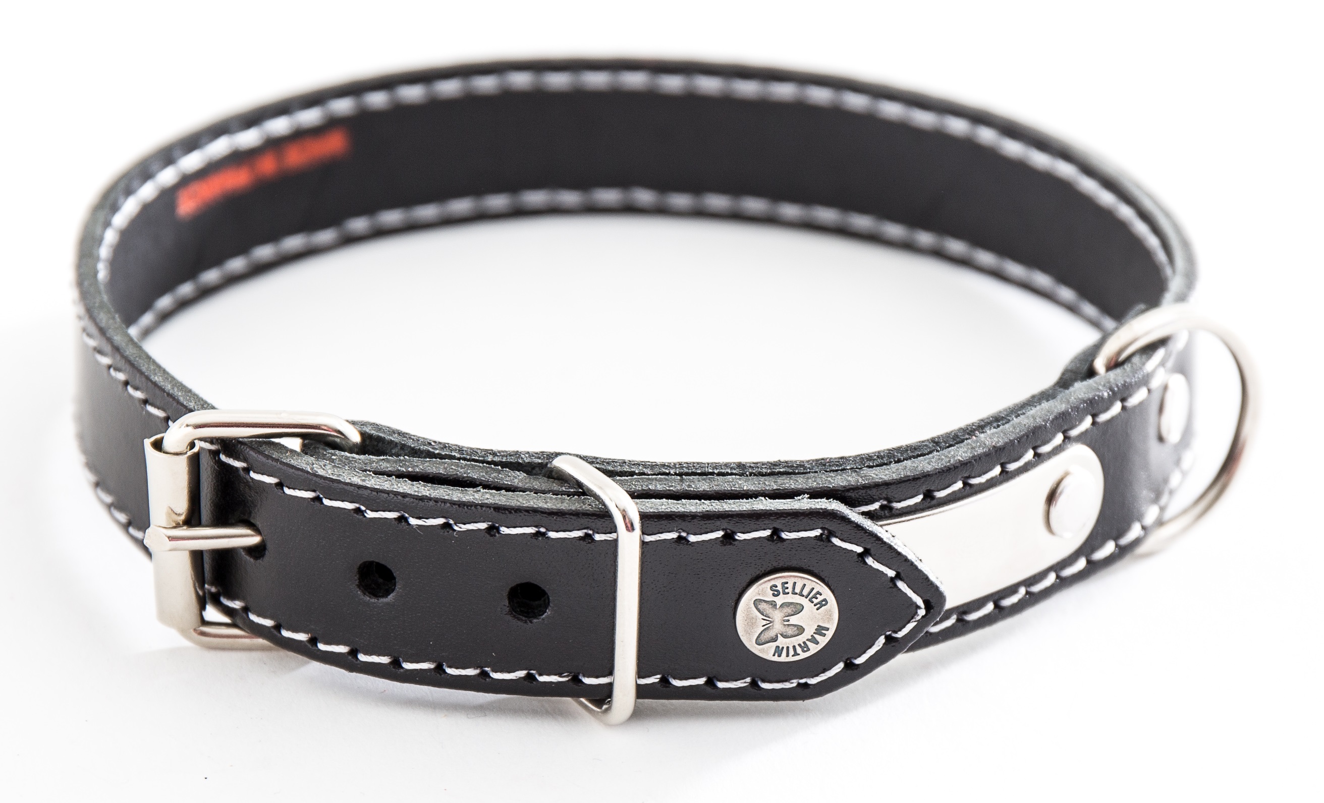 Martin Sellier Classique Svart Läderhalsband med Vit Söm, 62 - endast detta ex - 2