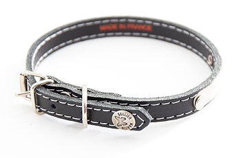 Martin Sellier Classique Svart Läderhalsband med Vit Söm, 62 - endast detta ex