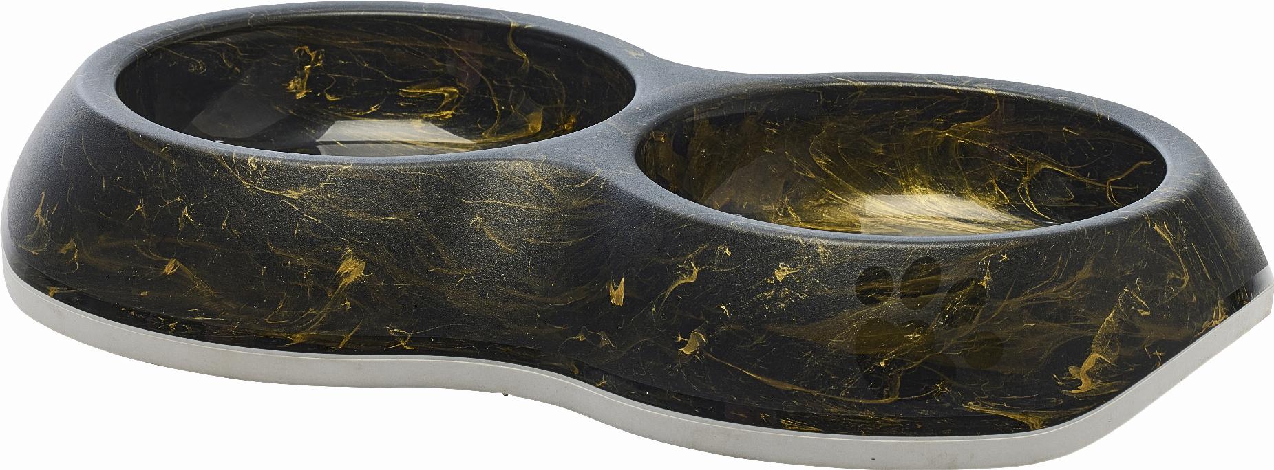 Savic Delice Dubbel Matskål i Plast - Svart/Guld Marmor 2 x 0,2 ltr