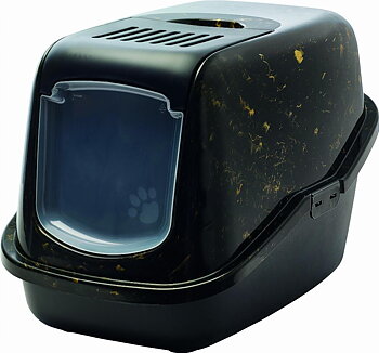 SAVIC Nestor Marble Litter Box  - Black/Gold 56x39x39 cm