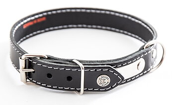 Martin Sellier Classique Black Leather Dog Collar with White Stitch