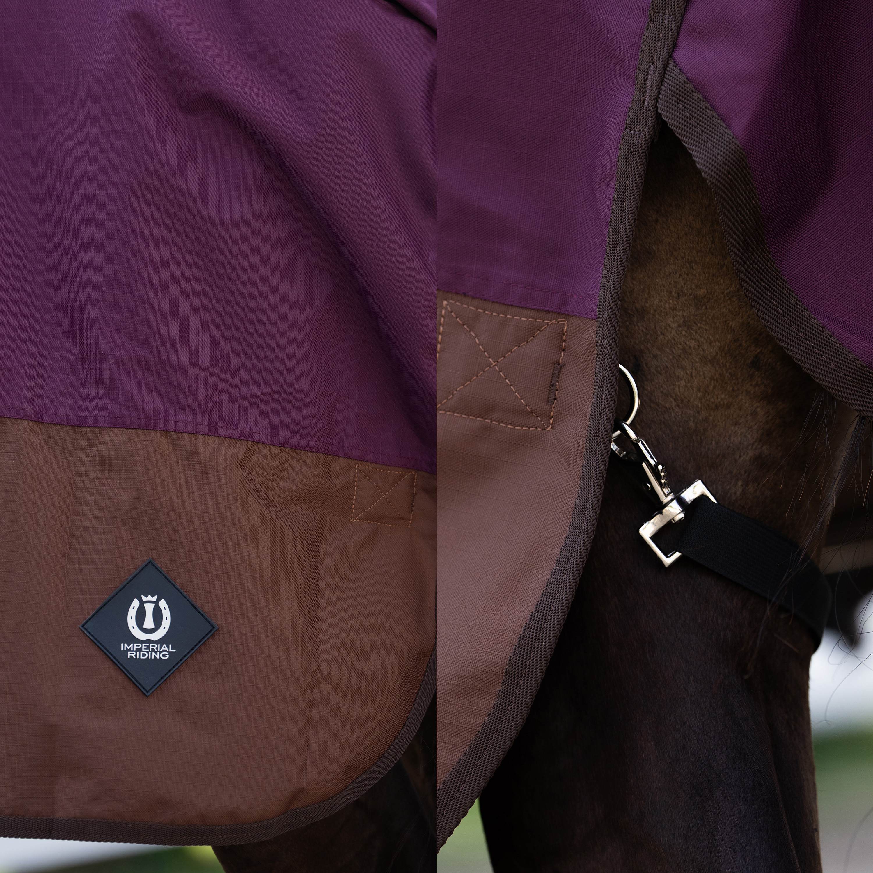 Imperial Riding Outdoor blanket Customized with high neck 300gr - Burgundy - Light Brown - 3