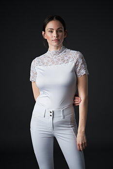 Equipage Malika Short Sleeve Competition Top With Lace - White