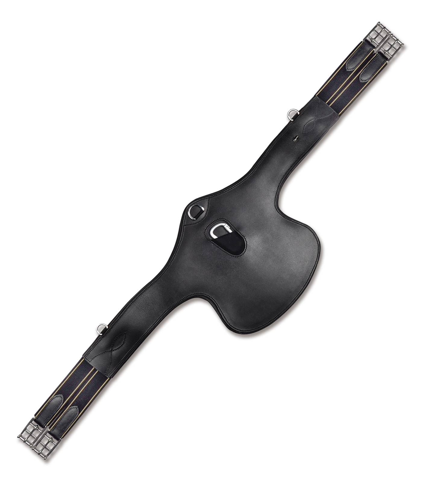 Waldhausen Elastisk Sadelgjord med Magplatta, Läder svart (120)