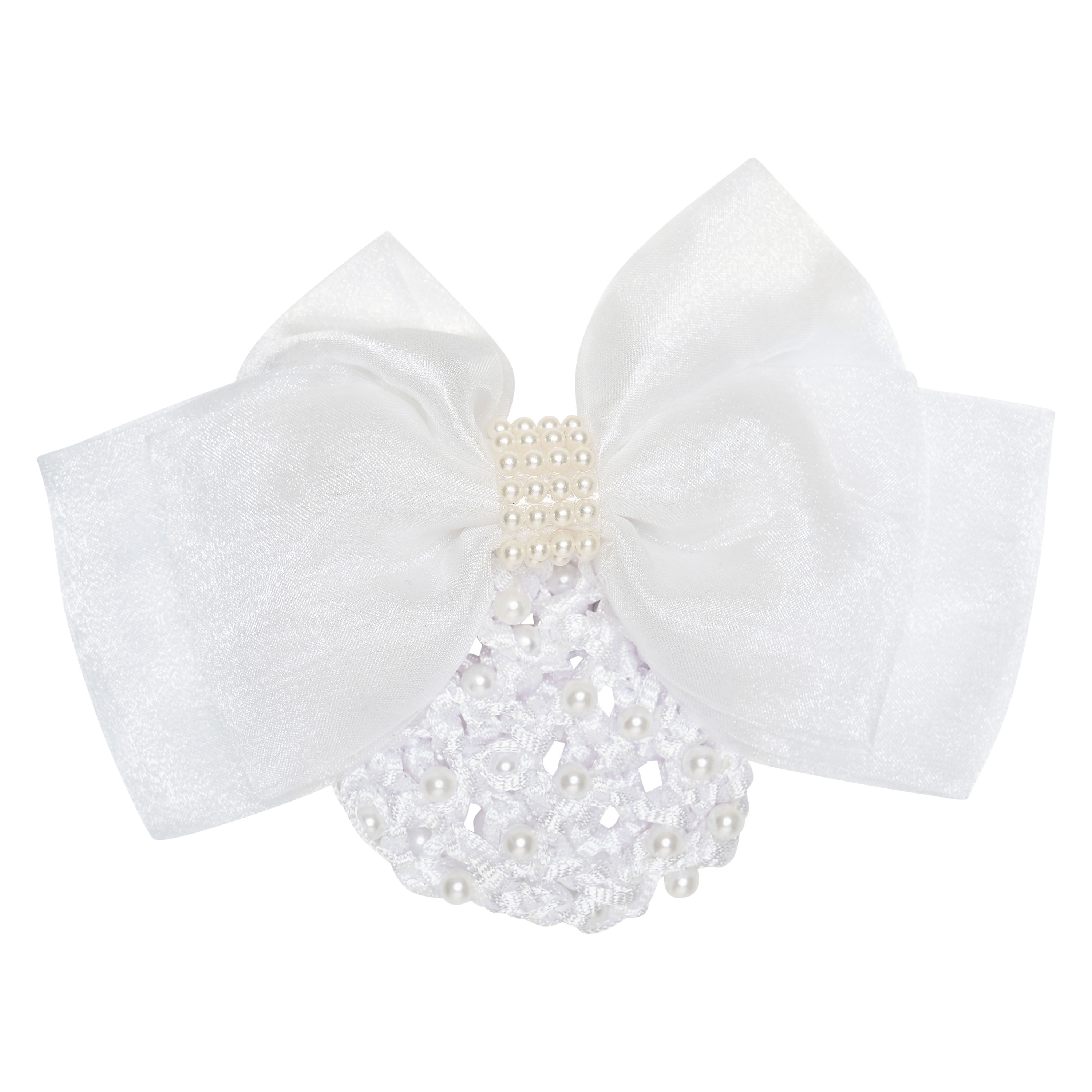 Imperial Riding Hair bow with net pearls - White