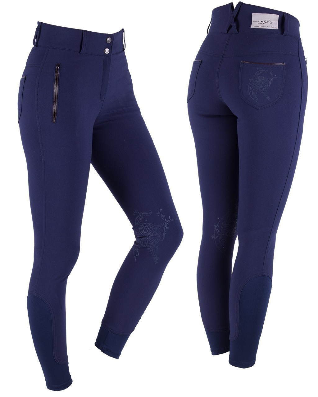 Ratsastushousut polvipaikoilla QHP Merlijn Anti-Slip Knee Patch – Navy