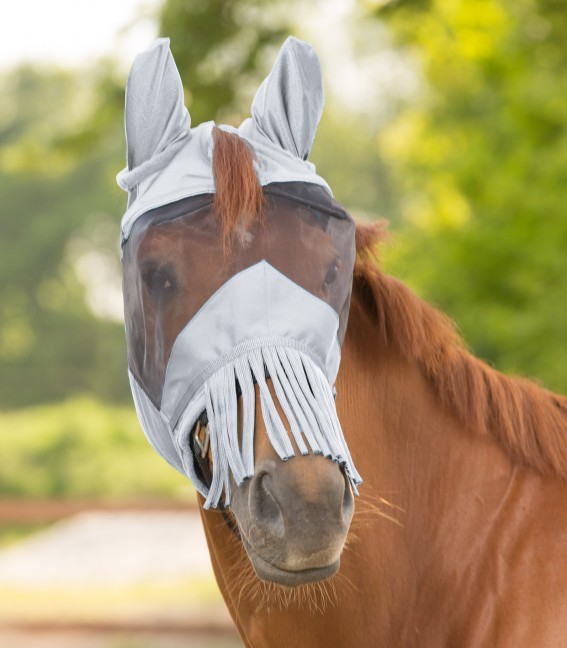Waldhausen Fly Mask with Ear Protection and Fringe - Silver Grey 
