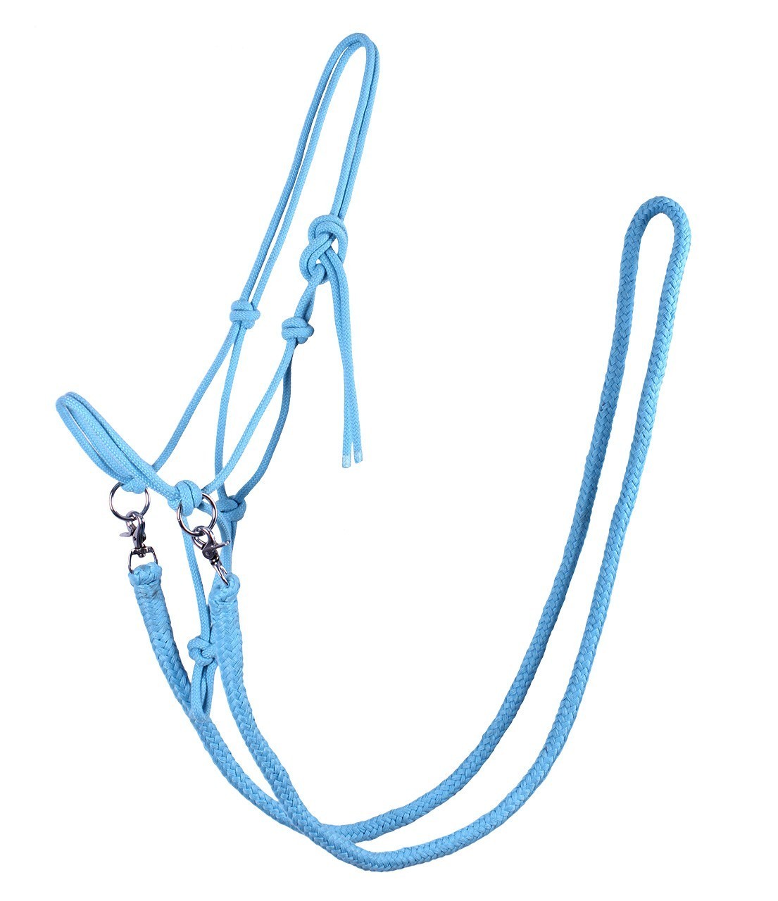 QHP Rope Halter with Reins - Sky Blue