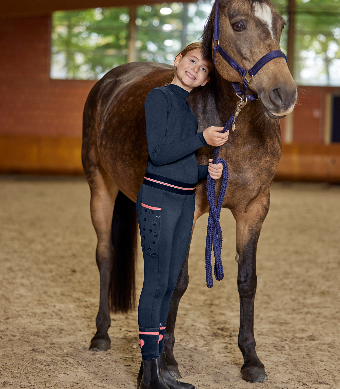 Waldhausen Lucky Leni Varmfodrade Ridleggings, Barn midnattsblå/Lucky Heart - 5