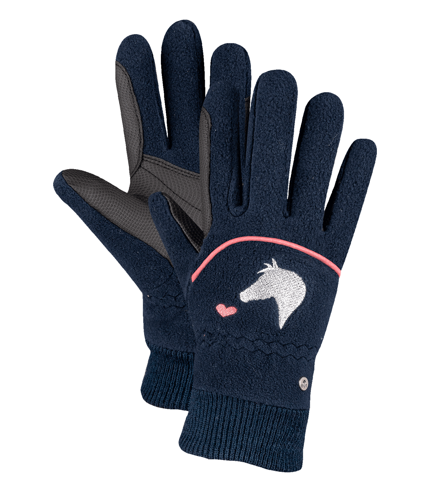 Waldhausen Lucky Giselle Ridehansker i Fleece, Barn nattblå/Lucky Heart (3-5 År)