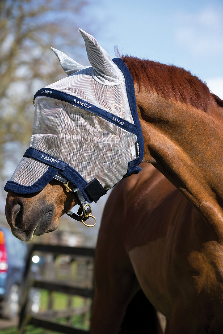 Horseware Rambo Flymask Plus non treated - Silver/Navy