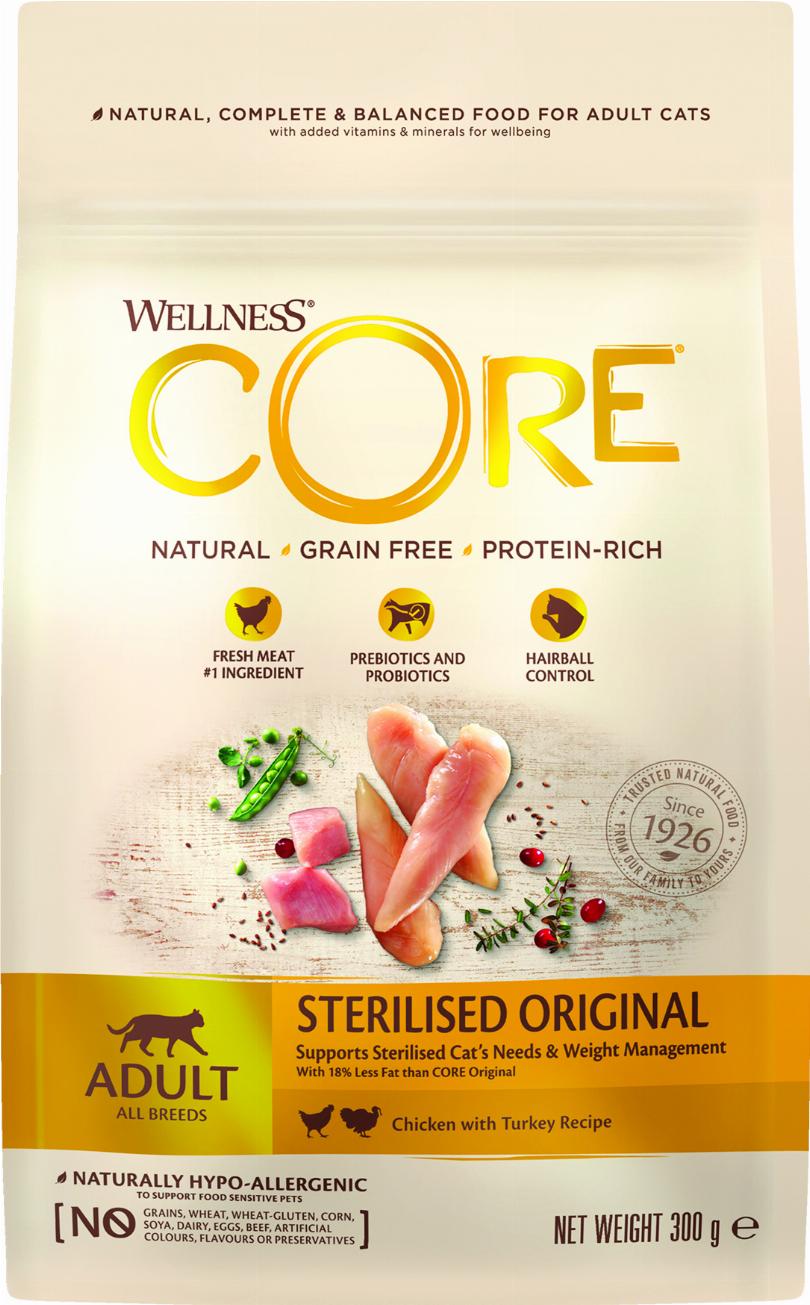 CORE Original Adult Kissanruoka Steriloiduille Kissoille - Kalkkuna ja Kana 300 g