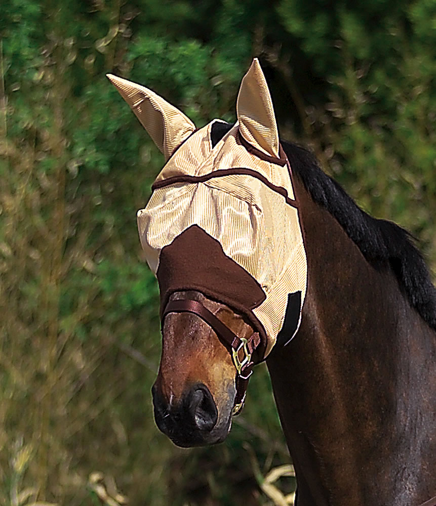 EQUITHEME 'Fly Protector' Fly Mask Caramel, Brown Piping