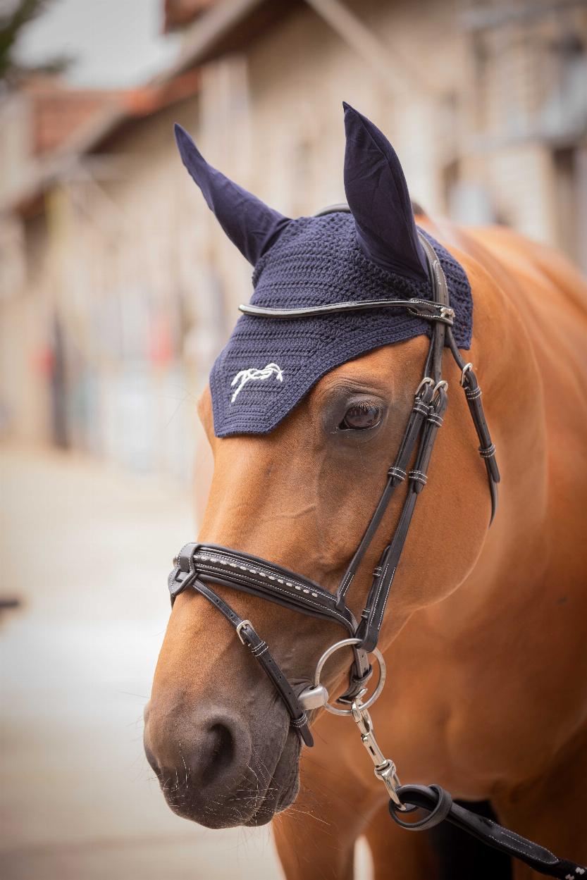 Pénéope Cotton Ear Bonnet Navy blue