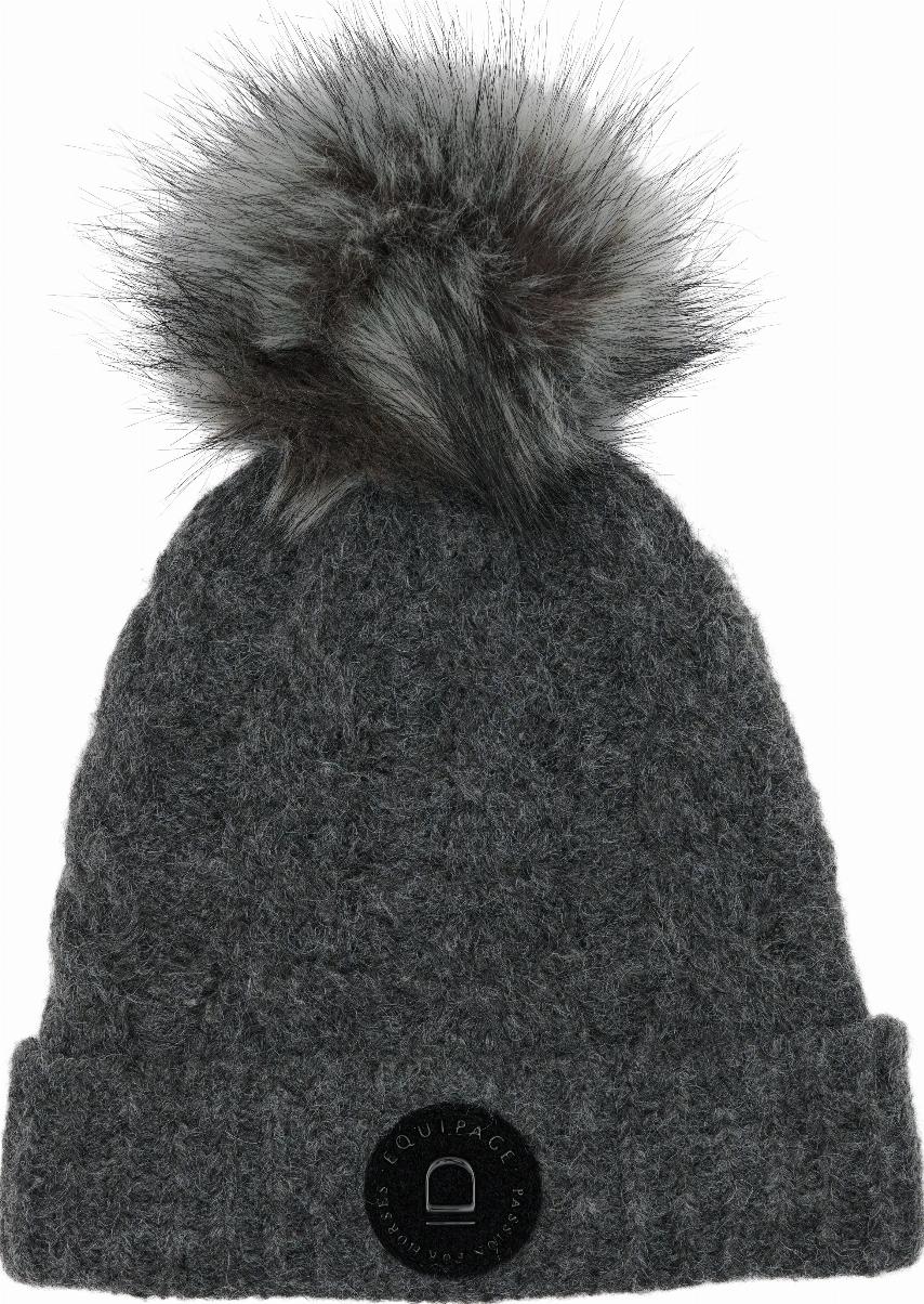 Equipage Vasili Knitted Beanie with Faux Fur Pom - Asphalt