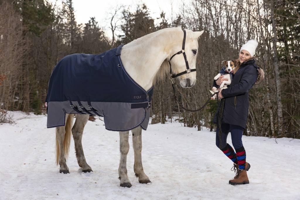 EQUITHEME TYREX 600 D Turnout Rug With Belly Belt Navy/Grey 300 g - 5