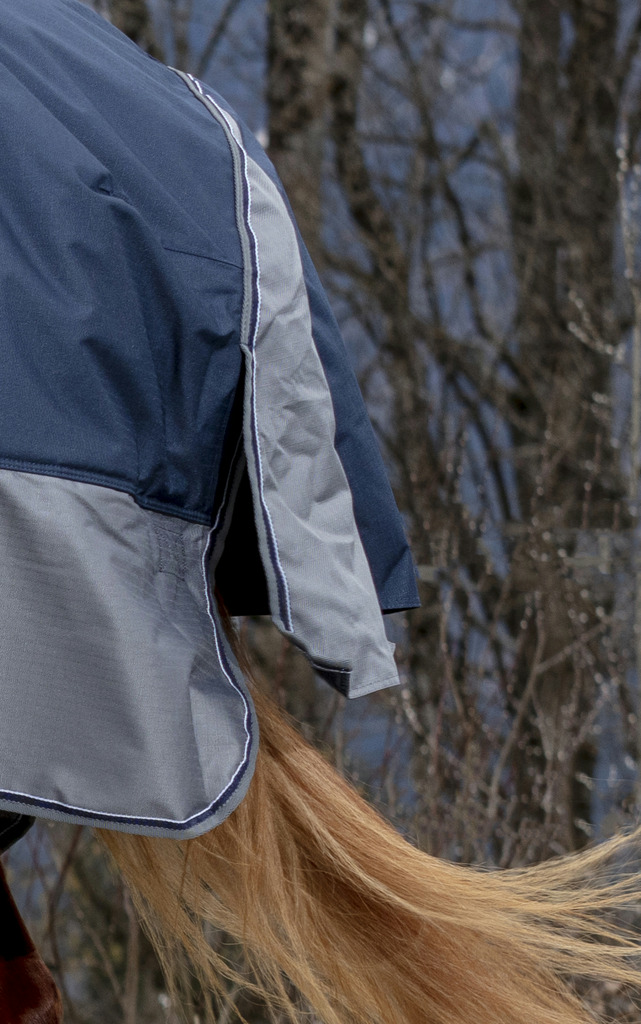 EQUITHEME Tyrex 600 D Turnout Täcke High Neck Navy/Grå 150 g - 4