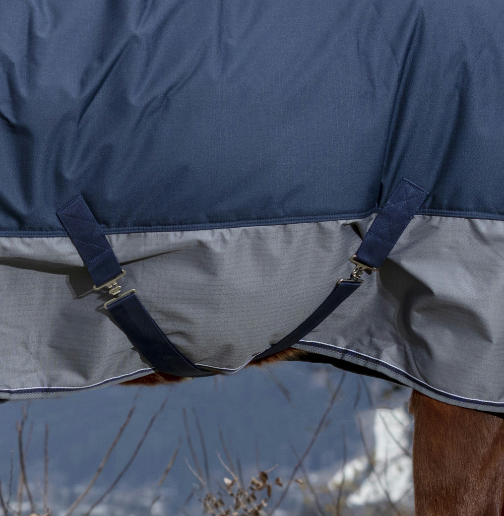EQUITHEME Tyrex 600 D Turnout Täcke High Neck Navy/Grå 300 g - 3