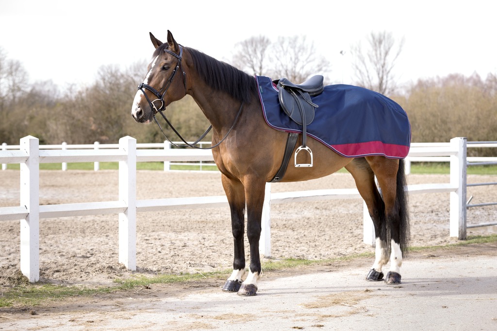 EQUITHEME 'Tyrex 1200 D' Ridtäcke Fodrat Med Polar Fleece Navy/Burgundy