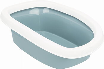 Jolly Paw Cat Litter Box with Rim - Blue/White