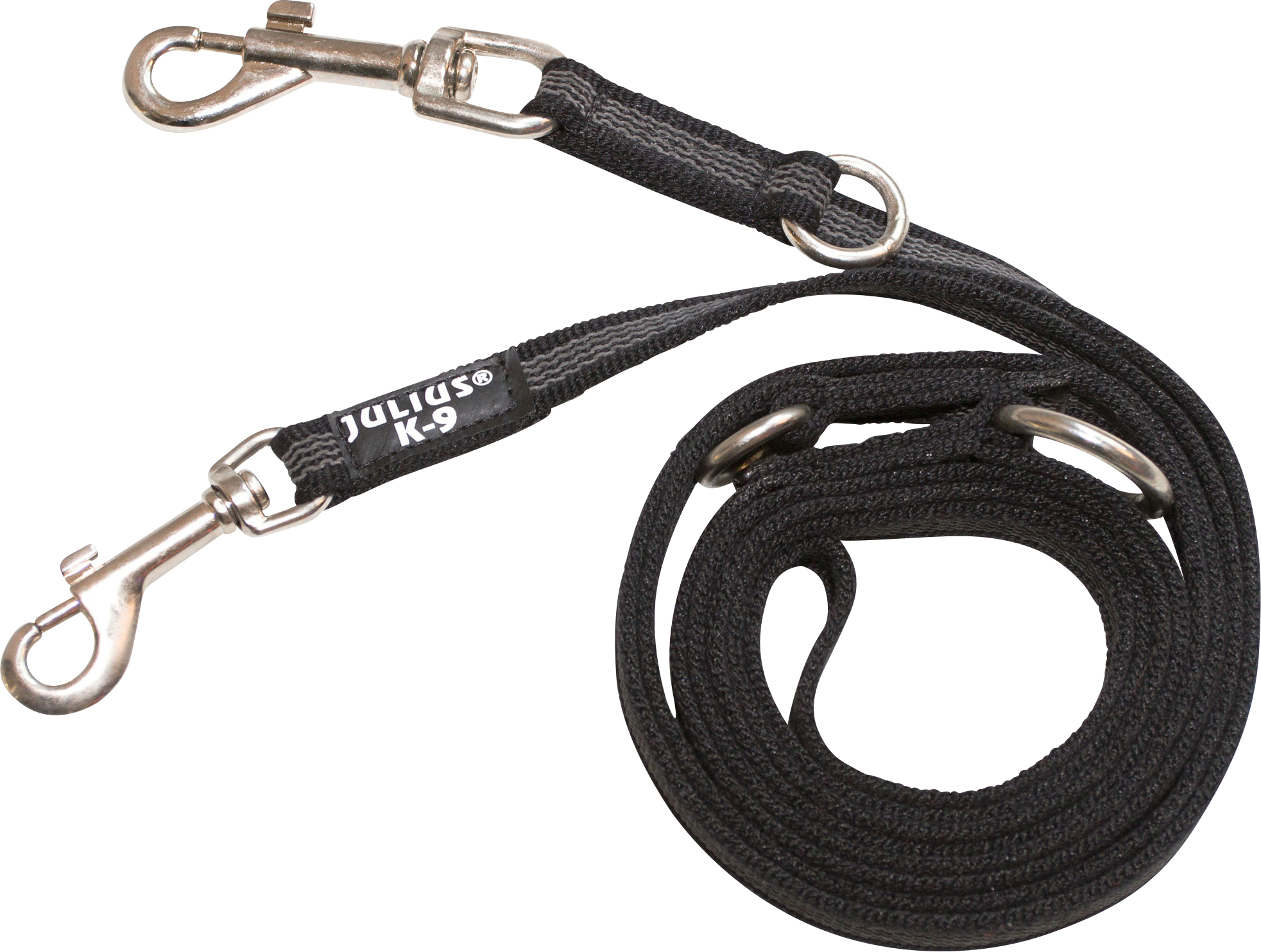 Julius K9 IDC Color Gray Super Grip Leash with Double Carabiner Clip 14mm Black PETSTER