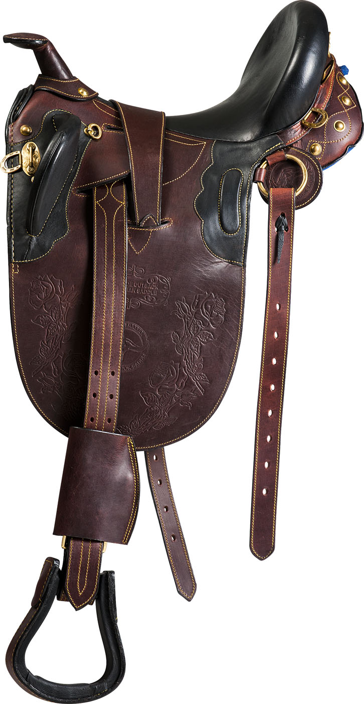 RANDOLS Topstitched Stocksadel Med Horn Havana, Svart